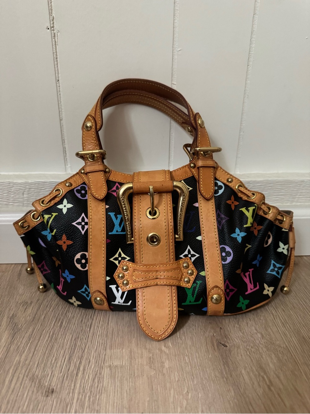 Louis Vuitton Black Multicolor Monogram Shoulder Bag with Tan Trim